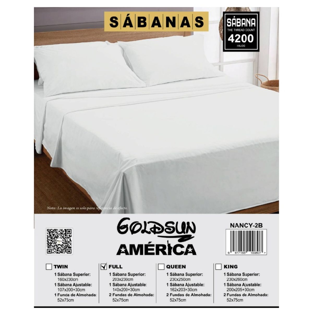 GENERICO - SÁBANAS JUEGO DE SABANAS 4 PIEZAS COLOR BLANCO 2 PLAZAS 4200 HILOS