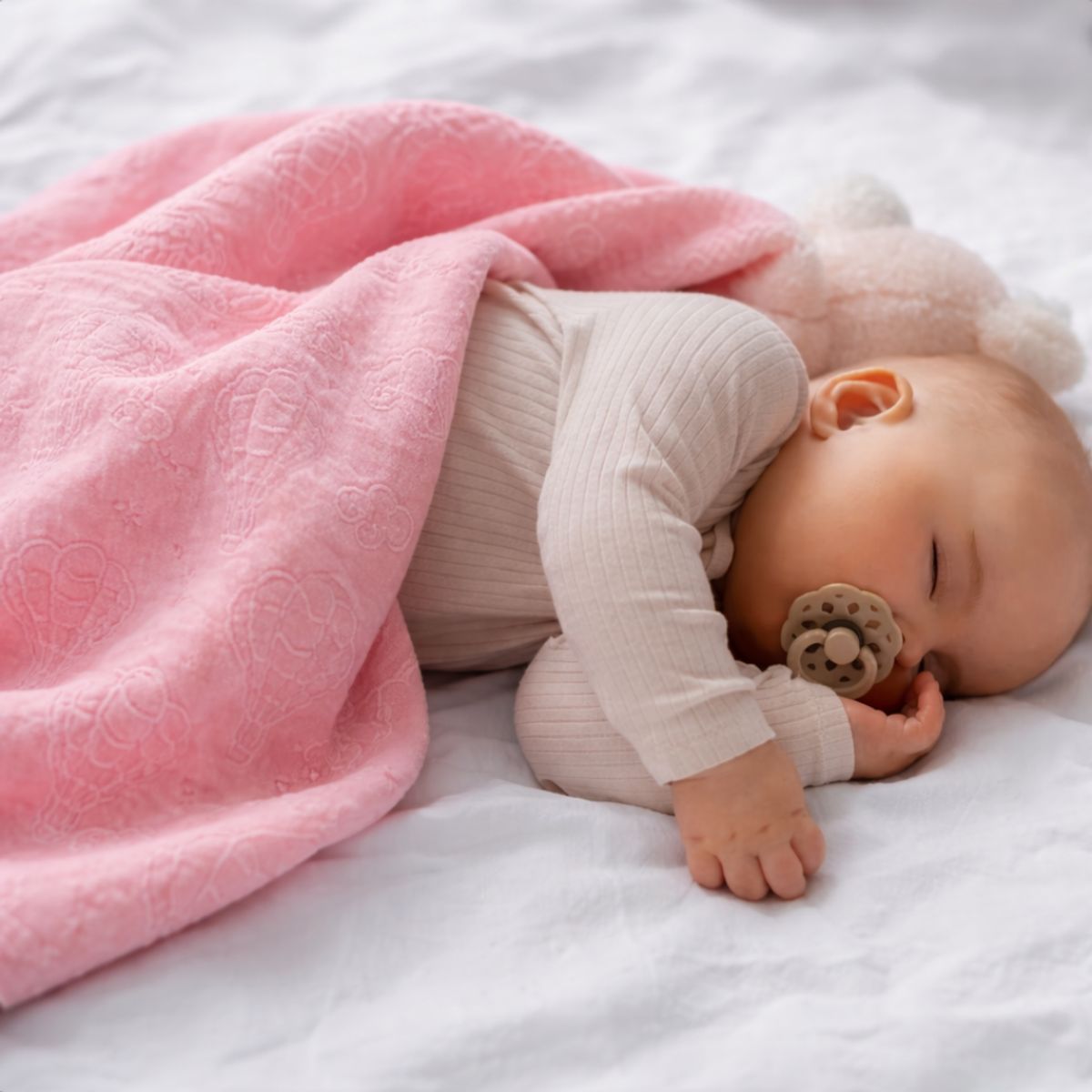 CERDITA - Colchas Mantas para bebé Felpa Plush Labrado diseño nubes y estrellas rosado