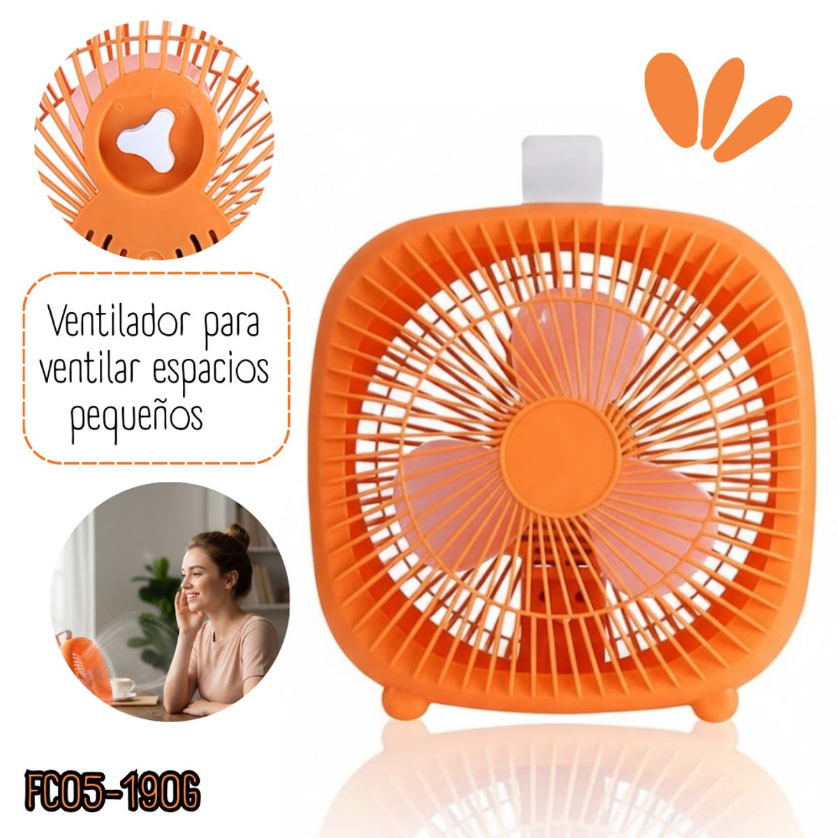 GENERICO - Ventilador de escritorio Cuadrado - NARANJA