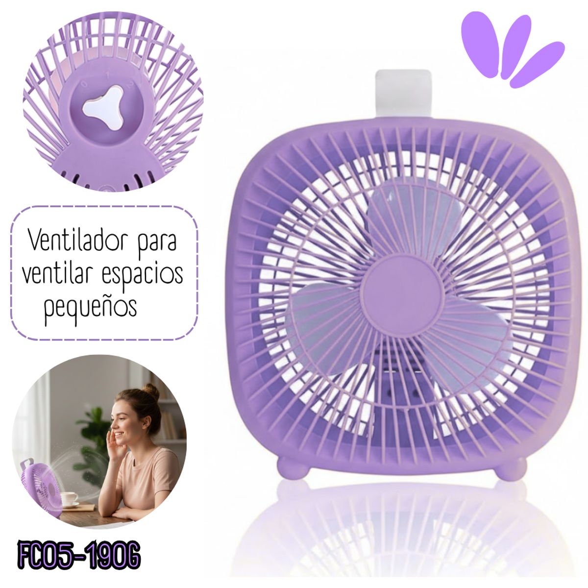 GENERICO - Ventilador de escritorio Cuadrado - LILA