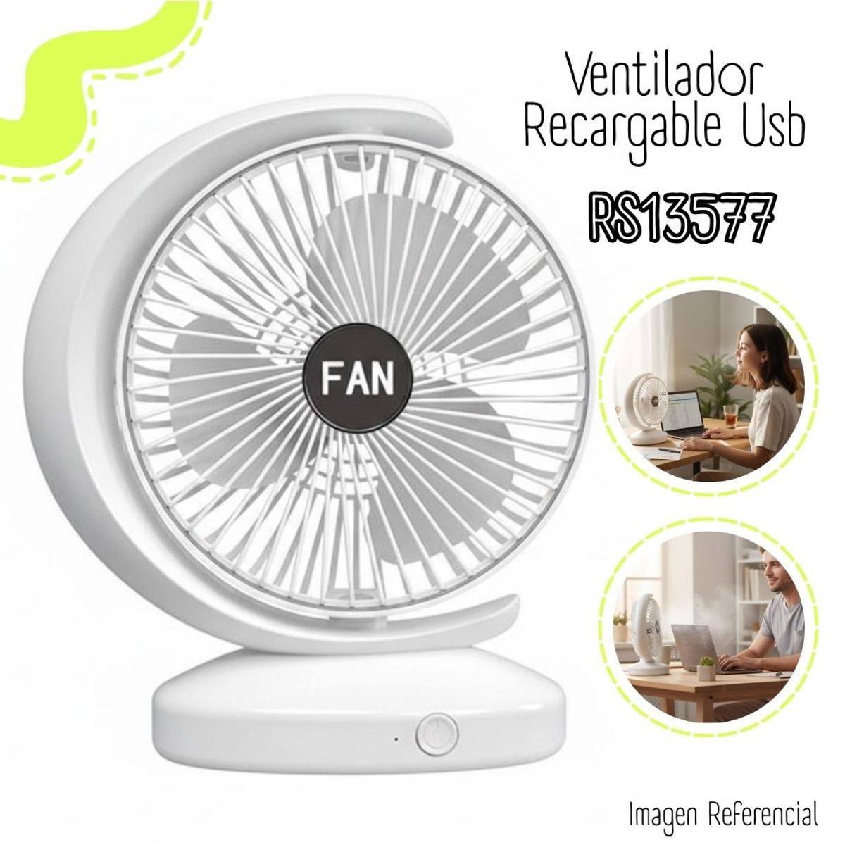 GENERICO - Ventilador Recargable USB  Blanco - RS13577