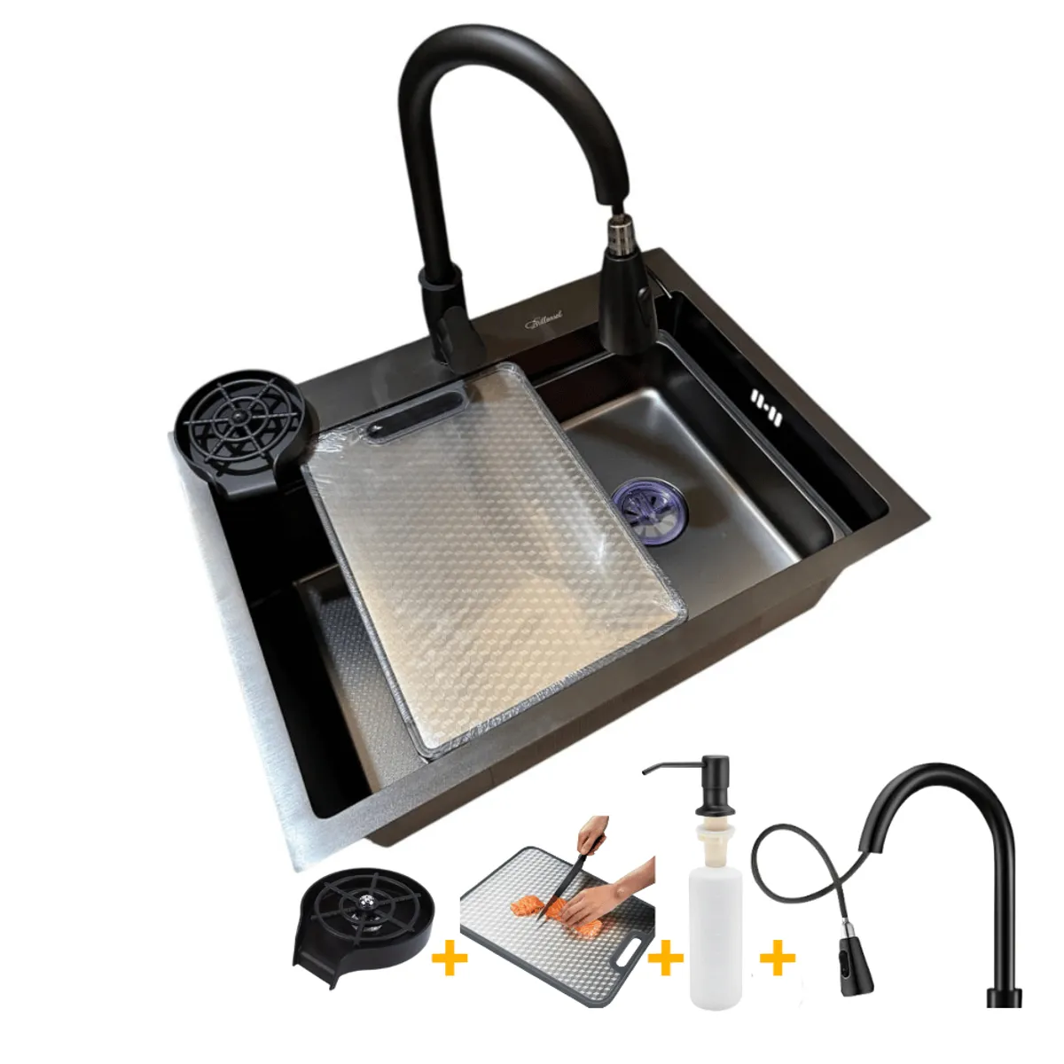 Lavadero Multifuncional Completo de cocina 60x45x22 cm Nano Black, marca DECOR - Foto Principal