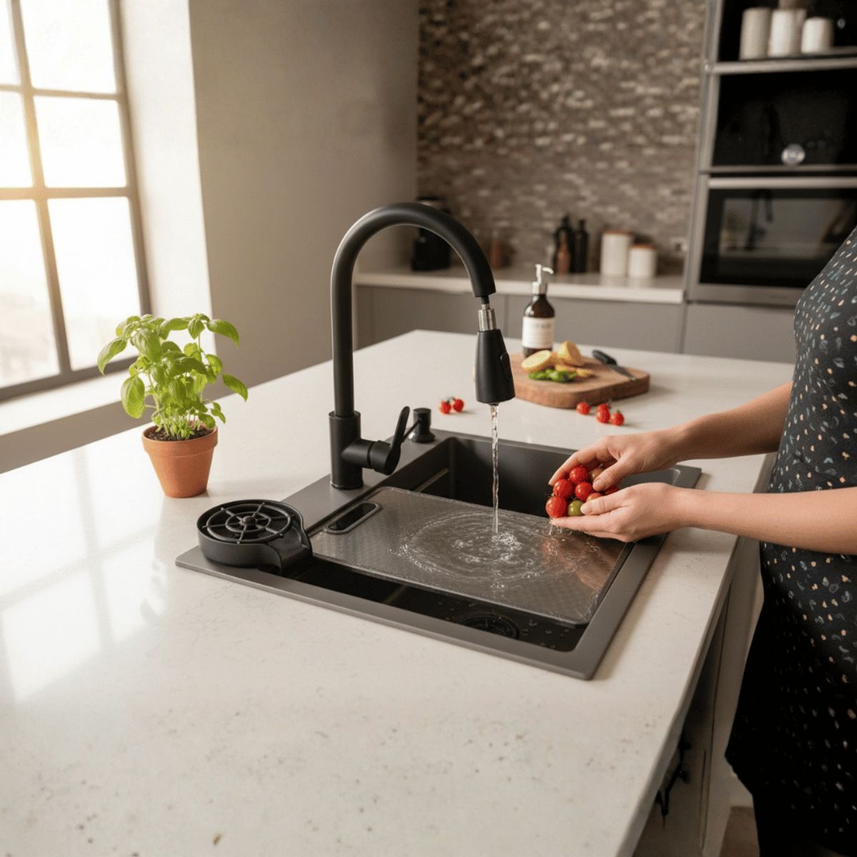 Lavadero Multifuncional Completo de cocina 60x45x22 cm Nano Black, marca DECOR - Foto 2