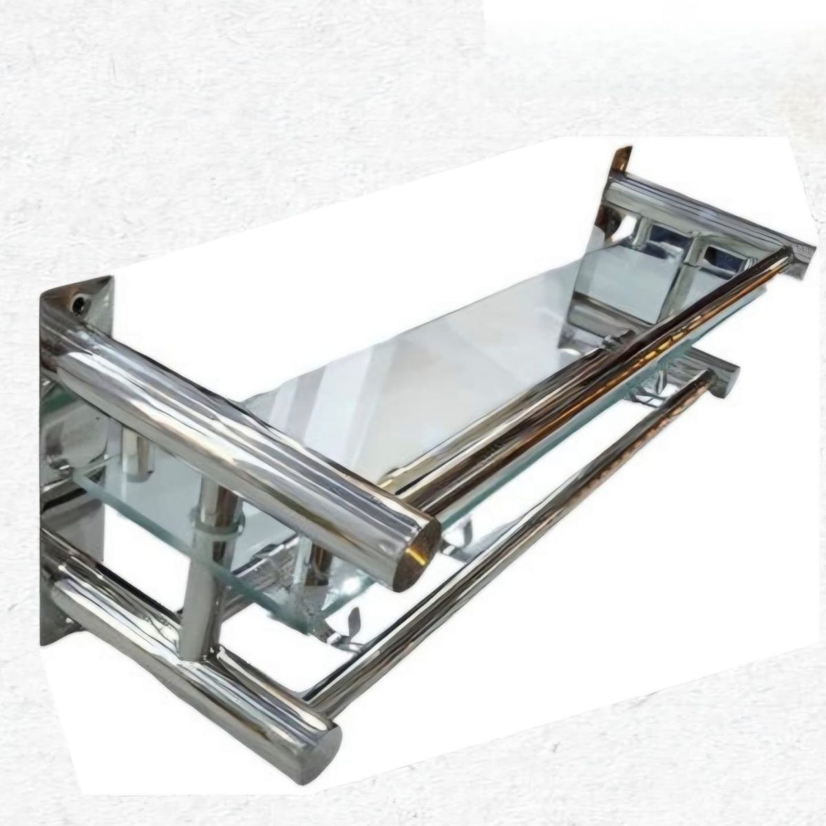 GENERICO - REPISA DOBLE DE VIDRIO Y ACERO INOXIDABLE