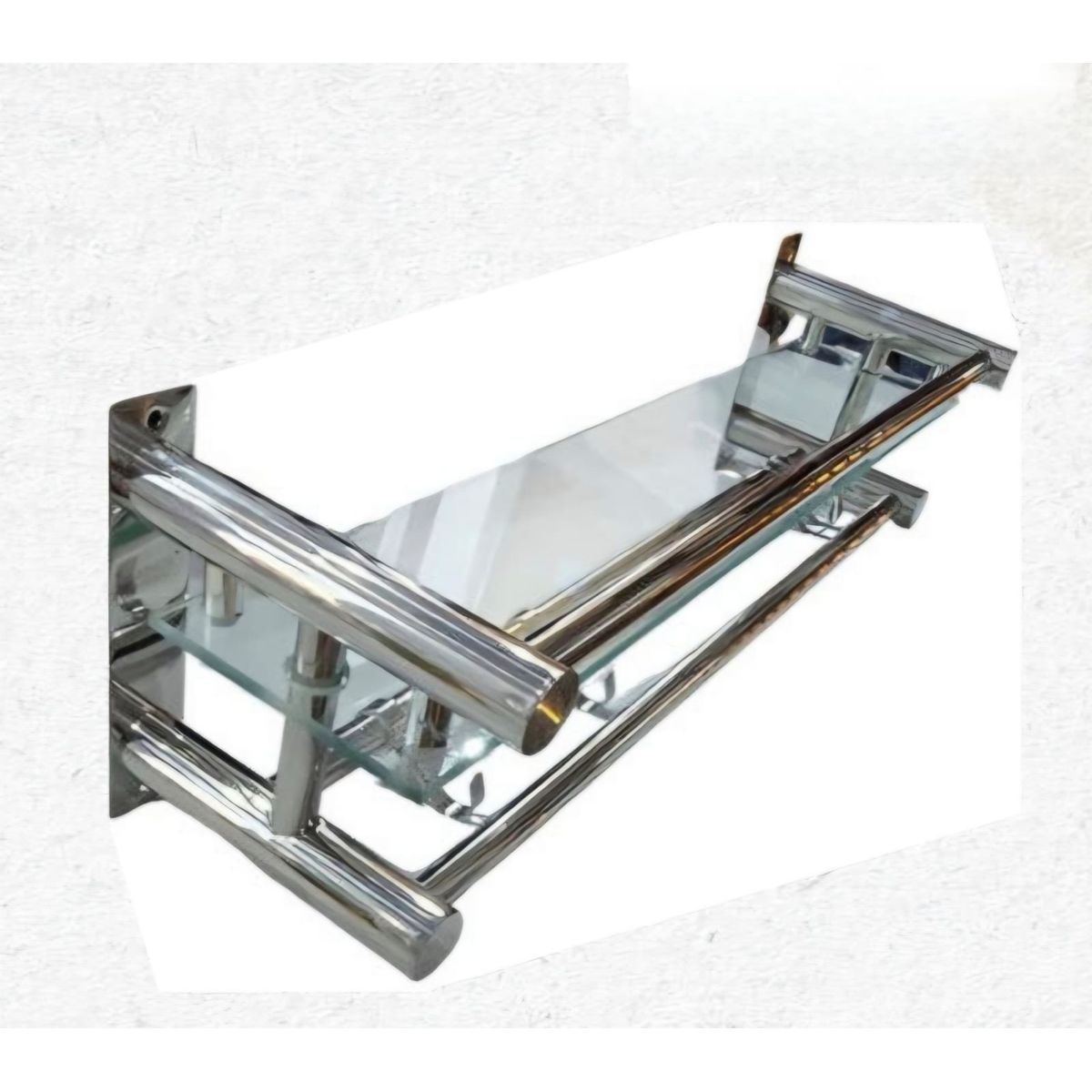 GENERICO - REPISA DOBLE DE VIDRIO Y ACERO INOXIDABLE