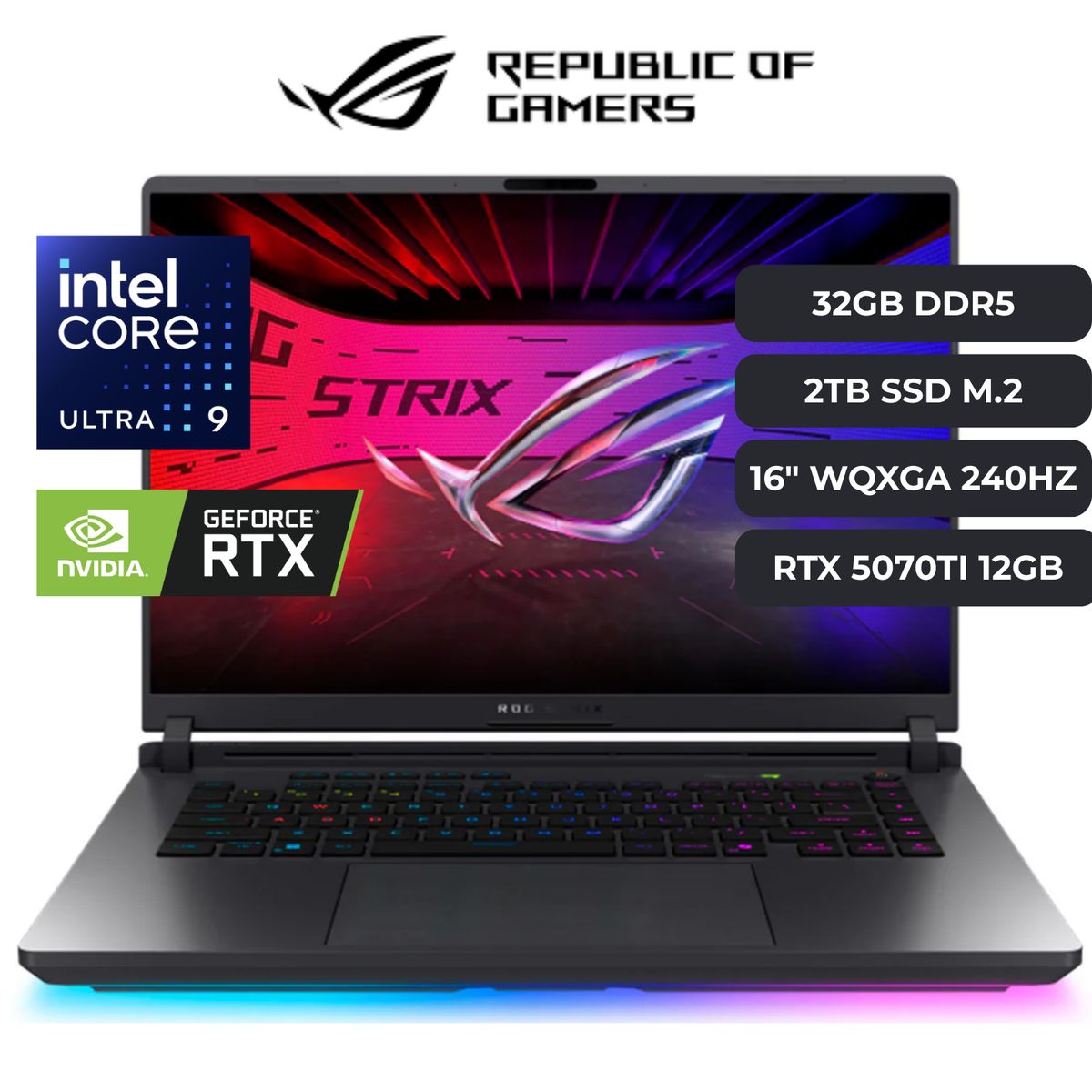 ASUS - ASUS ROG Strix G16 Core Ultra 9 275HX, RTX 5070 TI 12GB, 32GB RAM, 2TB SSD M.2, 16" 2.5K WQXGA 240HZ