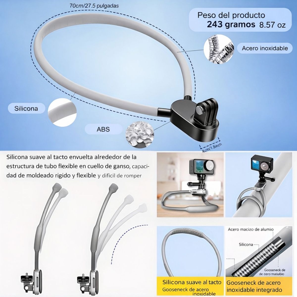 OEM - Soporte de cuello para celular y cámara de acción con ajuste 360° para grabación POV