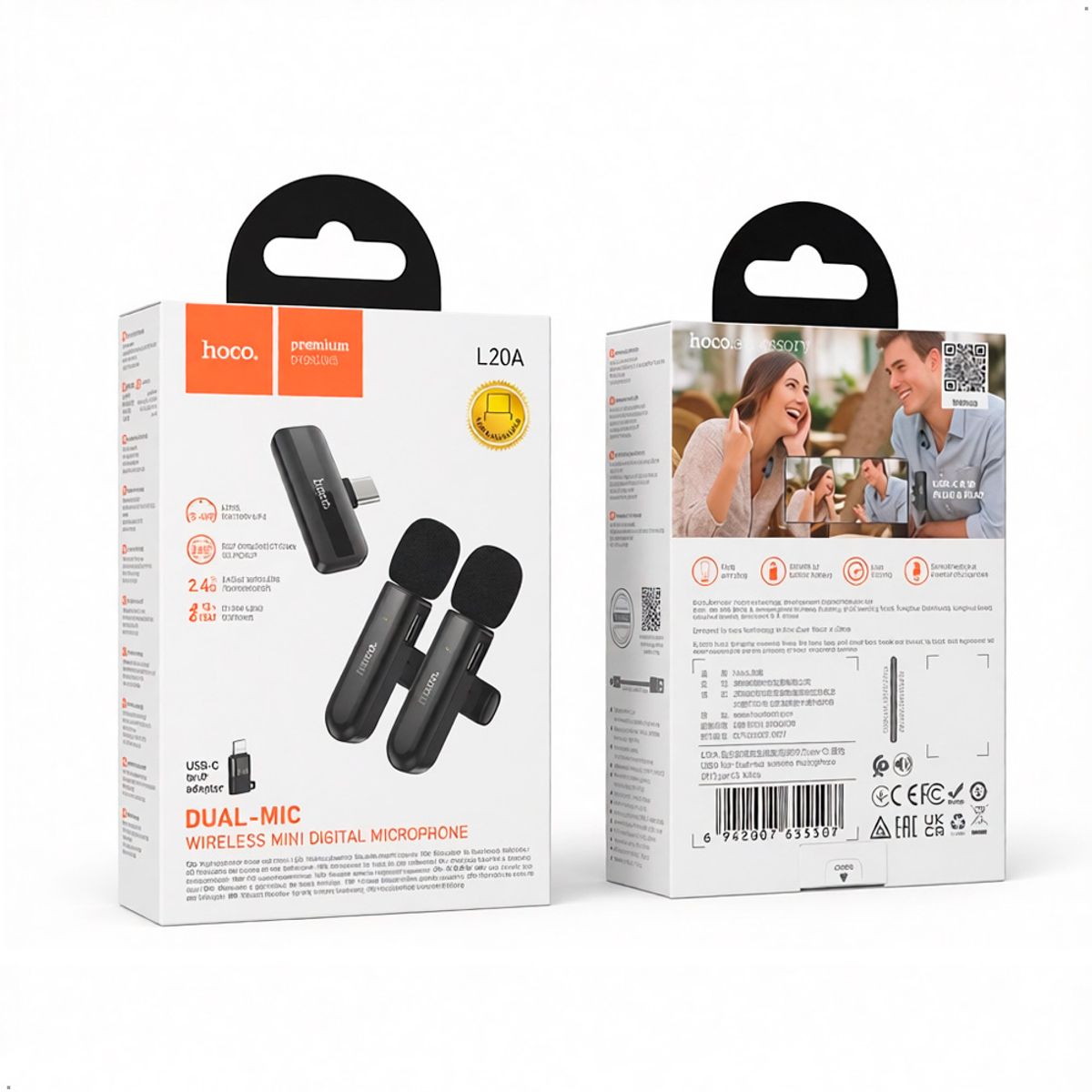 HOCO - Micrófono Hoco L20A Para iOS Y Android Inalámbrico Dual Mic