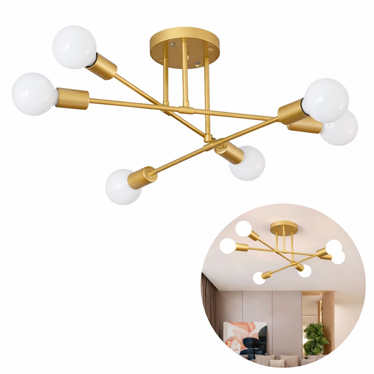 GENERICO - LÁMPARA COLGANTE DORADO MODELO ARAÑA INCLUYE SEIS FOCOS