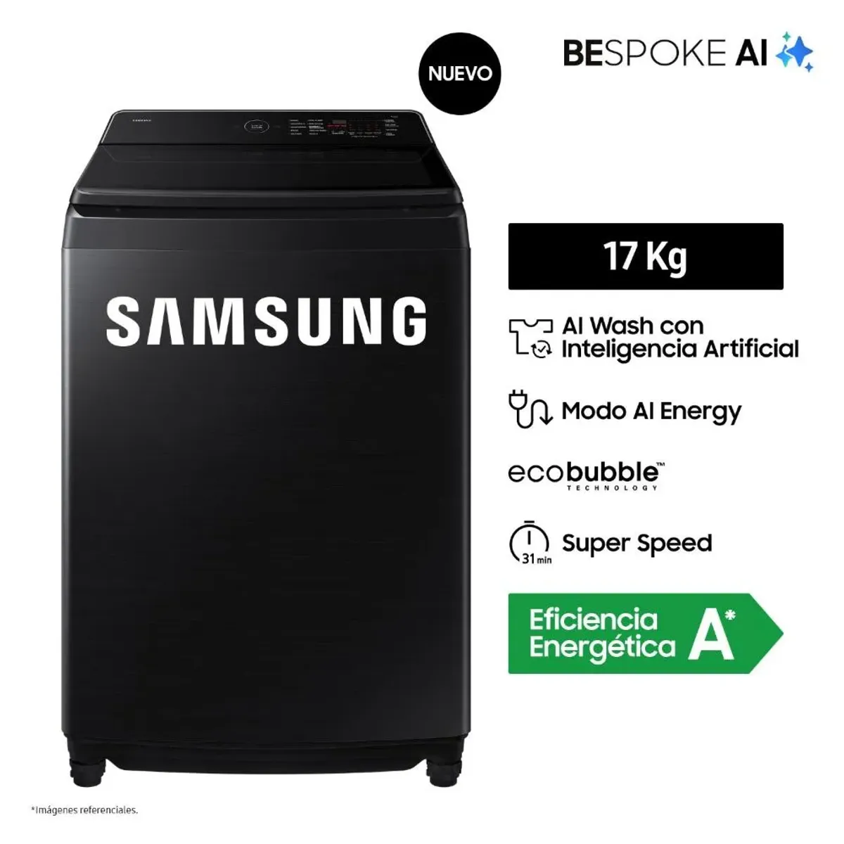 SAMSUNG - Lavadora Automática 17Kg Negro Samsung WA80F17S8BPE
