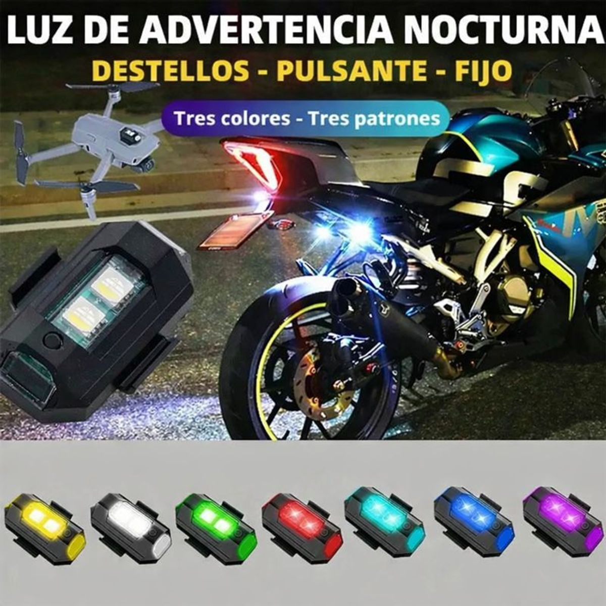 GENERICO - Pack 2 und. Mini Luz LED Estroboscópica Anticolisión USB para Drones Motocicletas 7 Colores