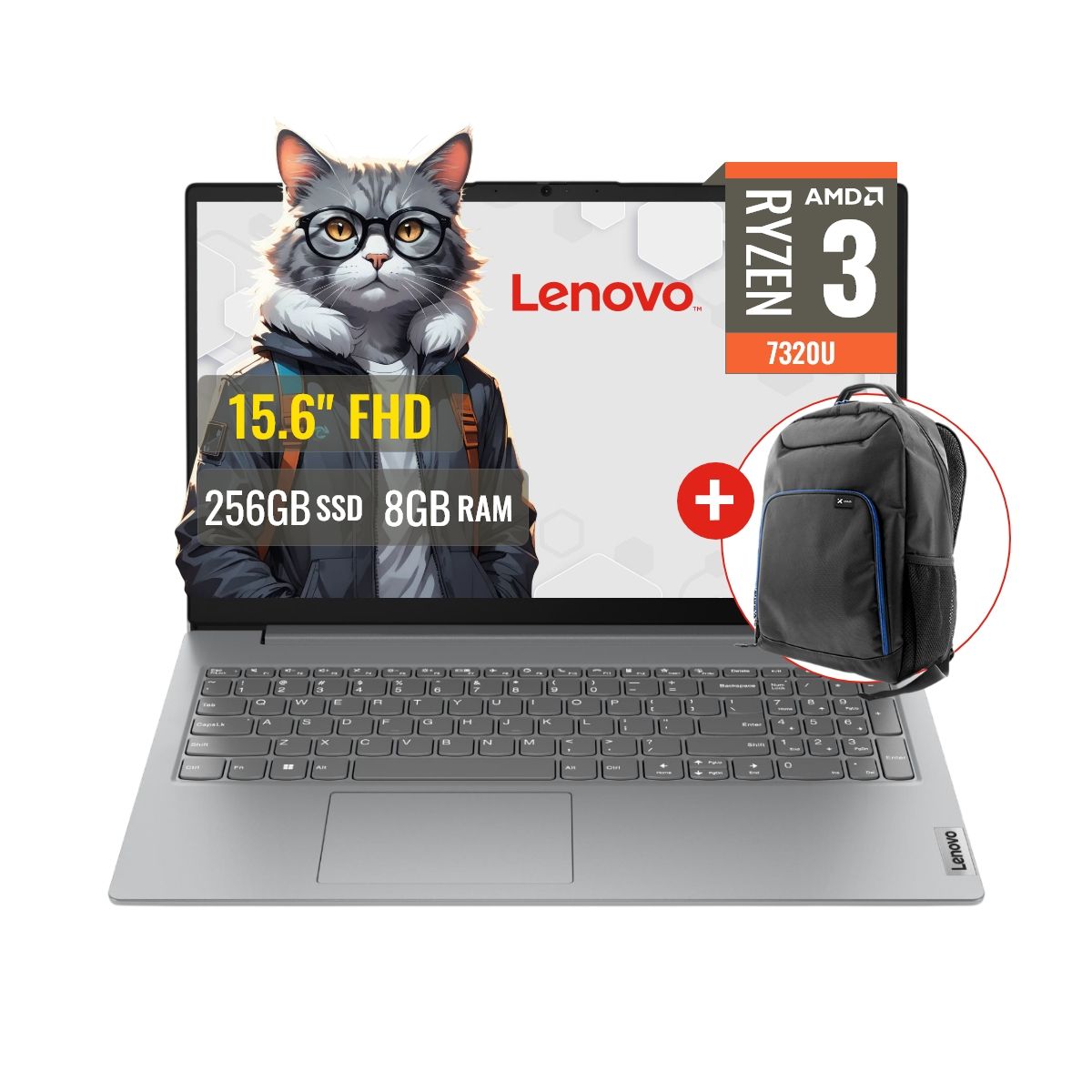 LENOVO - Combo Laptop Lenovo V15 AMD Ryzen 3 7320U 8GB RAM 256GB SSD 15.6" FHD FreeDOS + Mochila Xtech