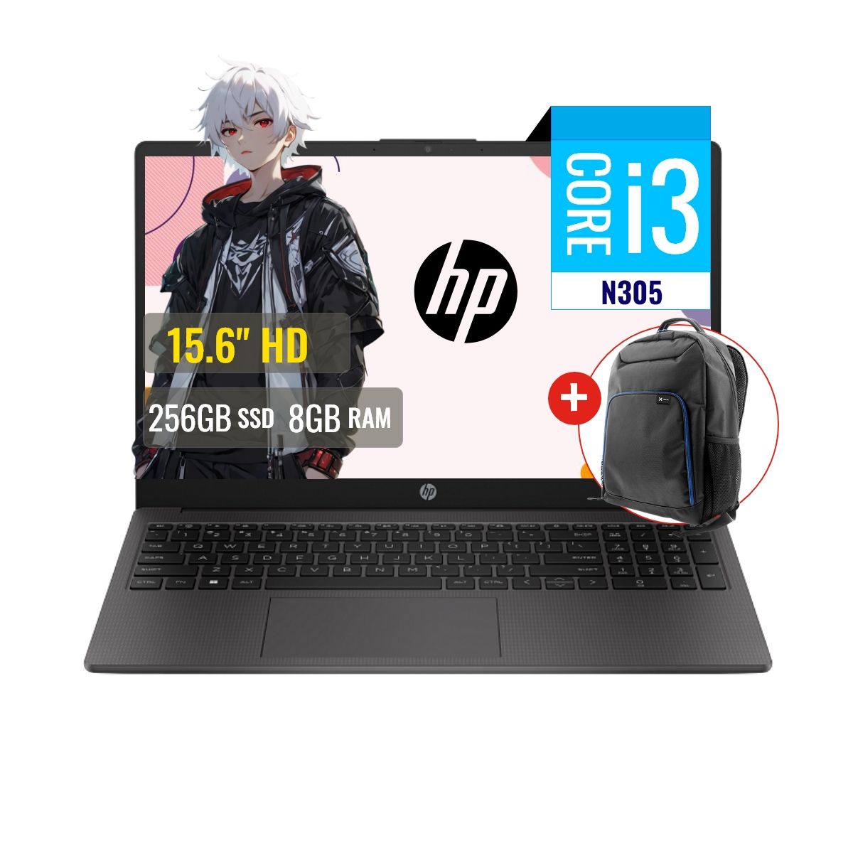 HP - Combo Laptop HP 250 G10 Intel Core i3 N305 8GB RAM 256GB SSD M2 15.6" HD FreeDOS + Mochila Xtech
