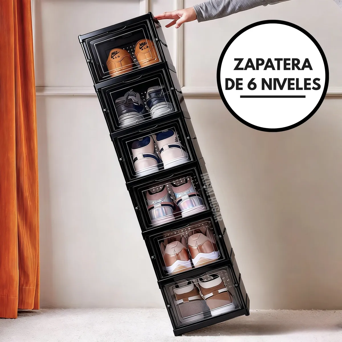 Zapatera Plegable Para 6 Pares Con Cuerpo Translúcido Negro, marca GENERICO - Foto Principal