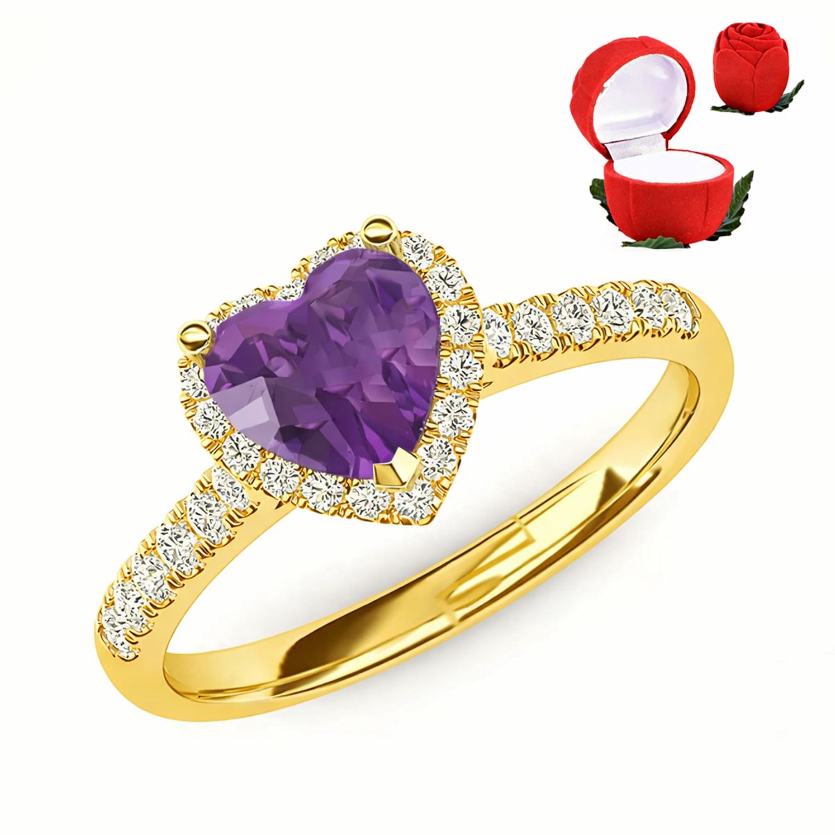 GENERICO - Anillo de Promesa Corazon Acero Regulable Dorado Cofre Rosa
