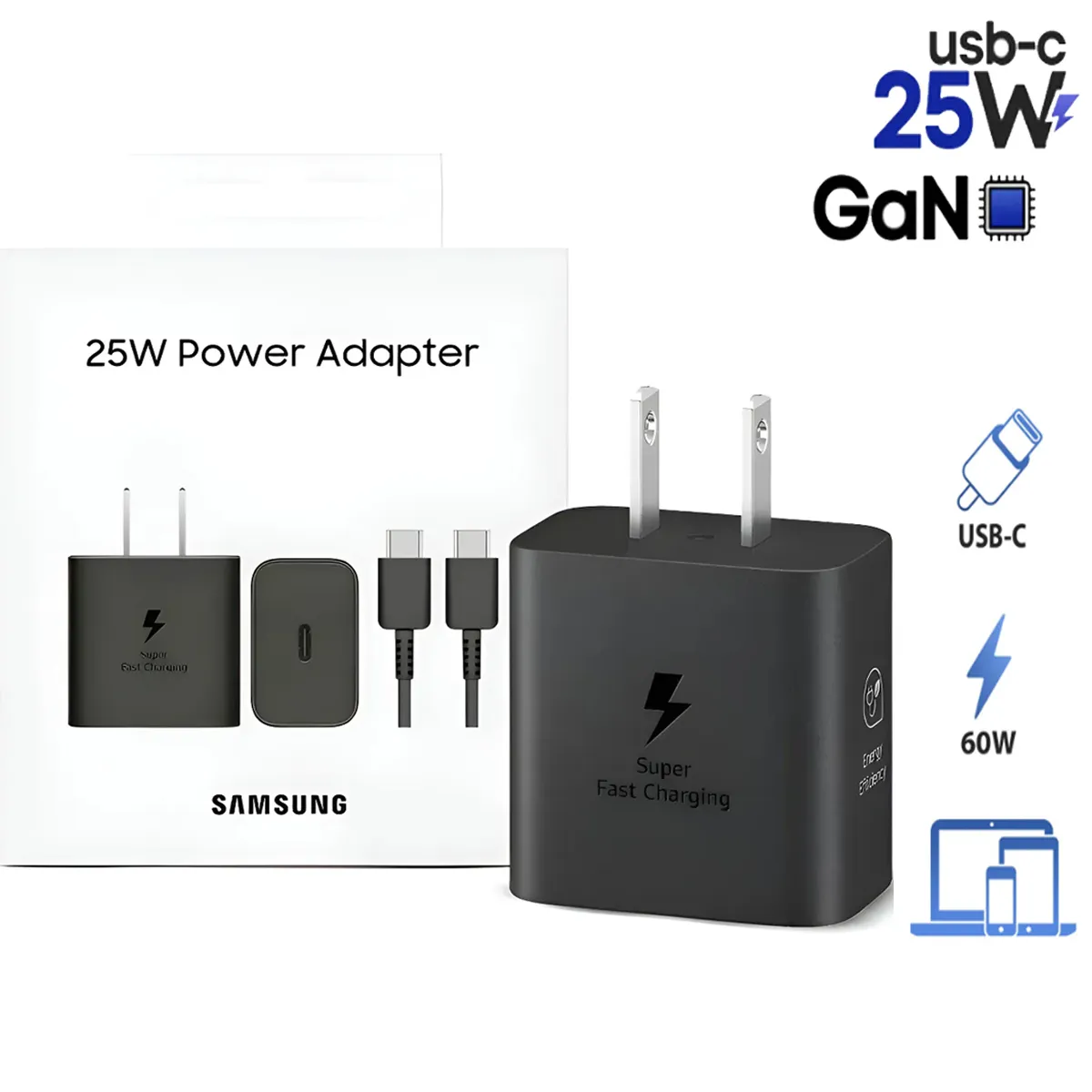 SAMSUNG - Cargador Samsung A01 A11 A21 A31 25W GAN Tipo C Negro