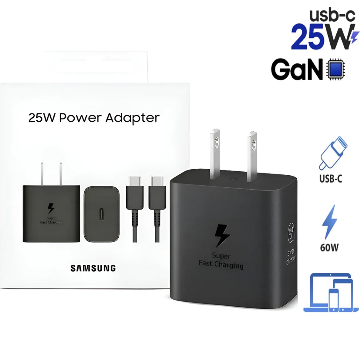 SAMSUNG - Cargador Samsung A01 A11 A21 A31 25W GAN Tipo C Negro
