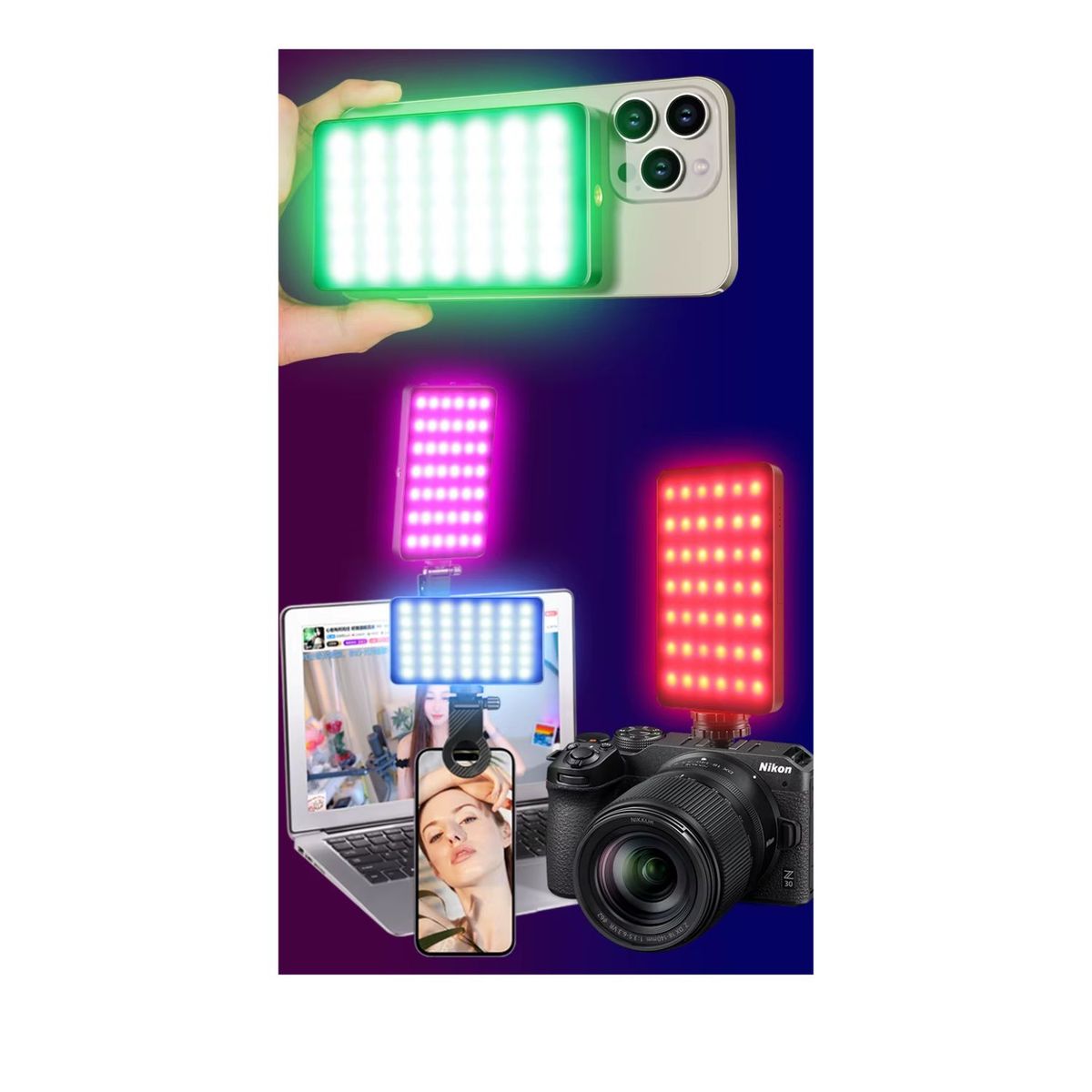 OEM - LUZ LED MAGNETICA RGB PARA CELULAR RECARGABLE PROFESIONAL PARA Selfies Videos y Streaming