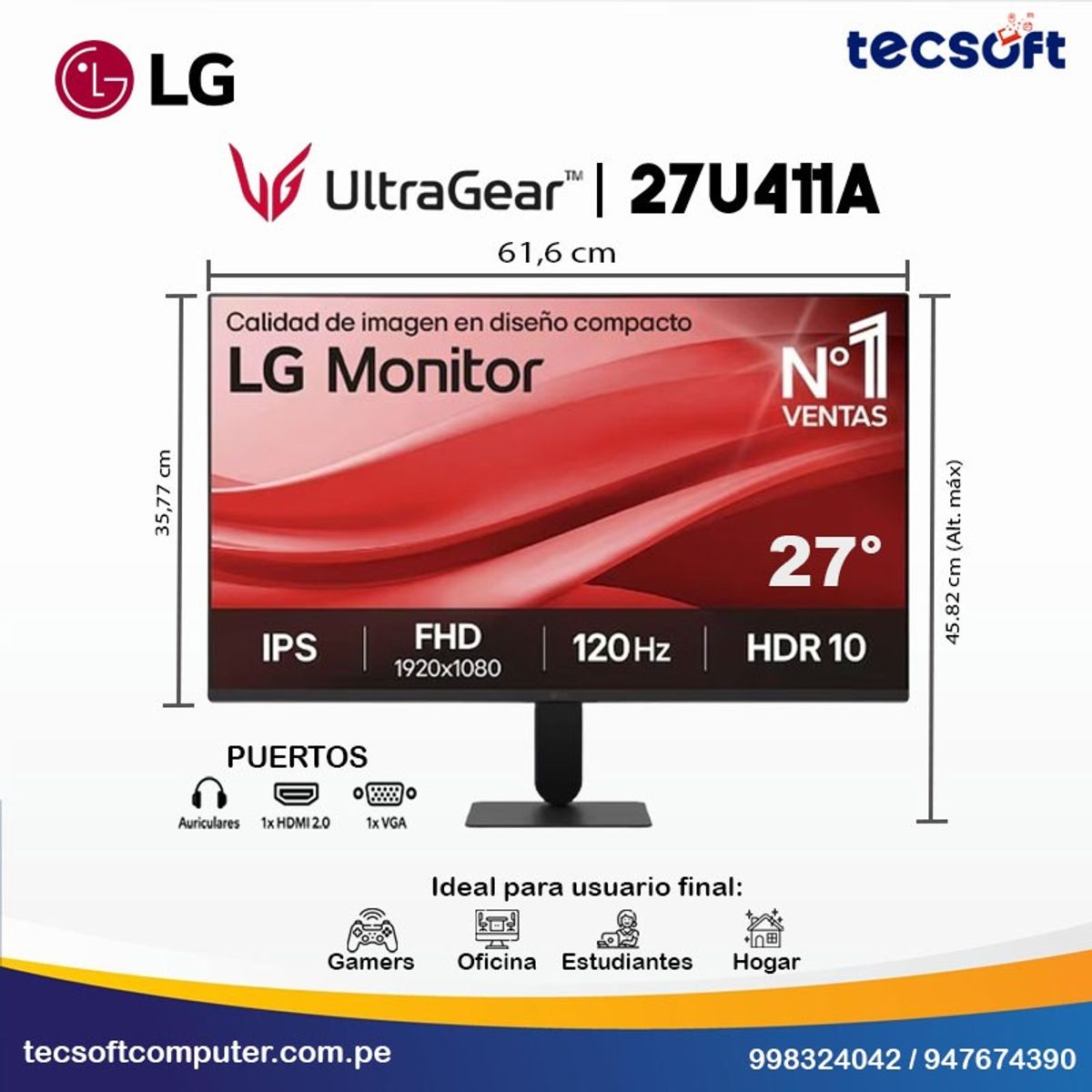 LG - MONITOR LG UltraGear 27U411A-B 27 IPS FHD 120Hz 1ms
