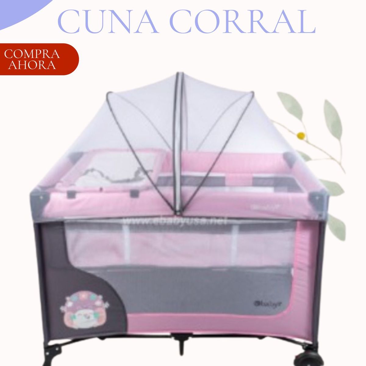 EBABY - Cuna Corral Ebaby con Cambiador Happy Dream ROSADO
