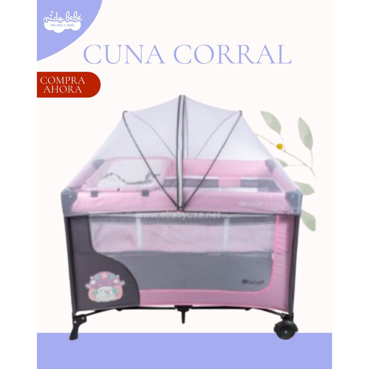 EBABY - Cuna Corral Ebaby con Cambiador Happy Dream ROSADO