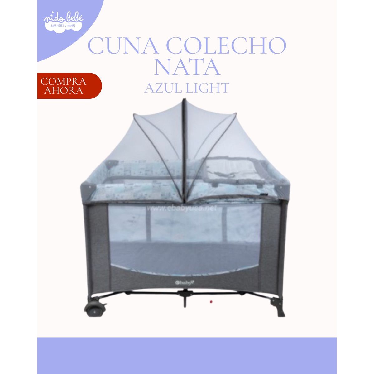 EBABY - Cuna Colecho Corral NALA con cambiador AZUL LIGHT