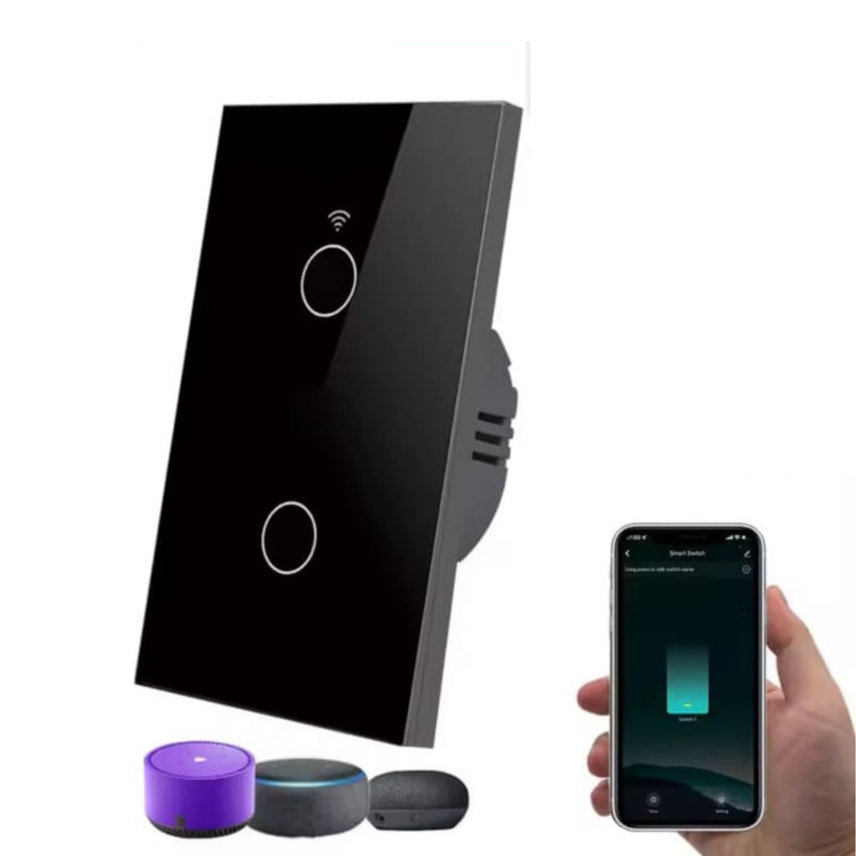 GENERICO - Interruptor Smart Wifi doble sin Neutro - Negro