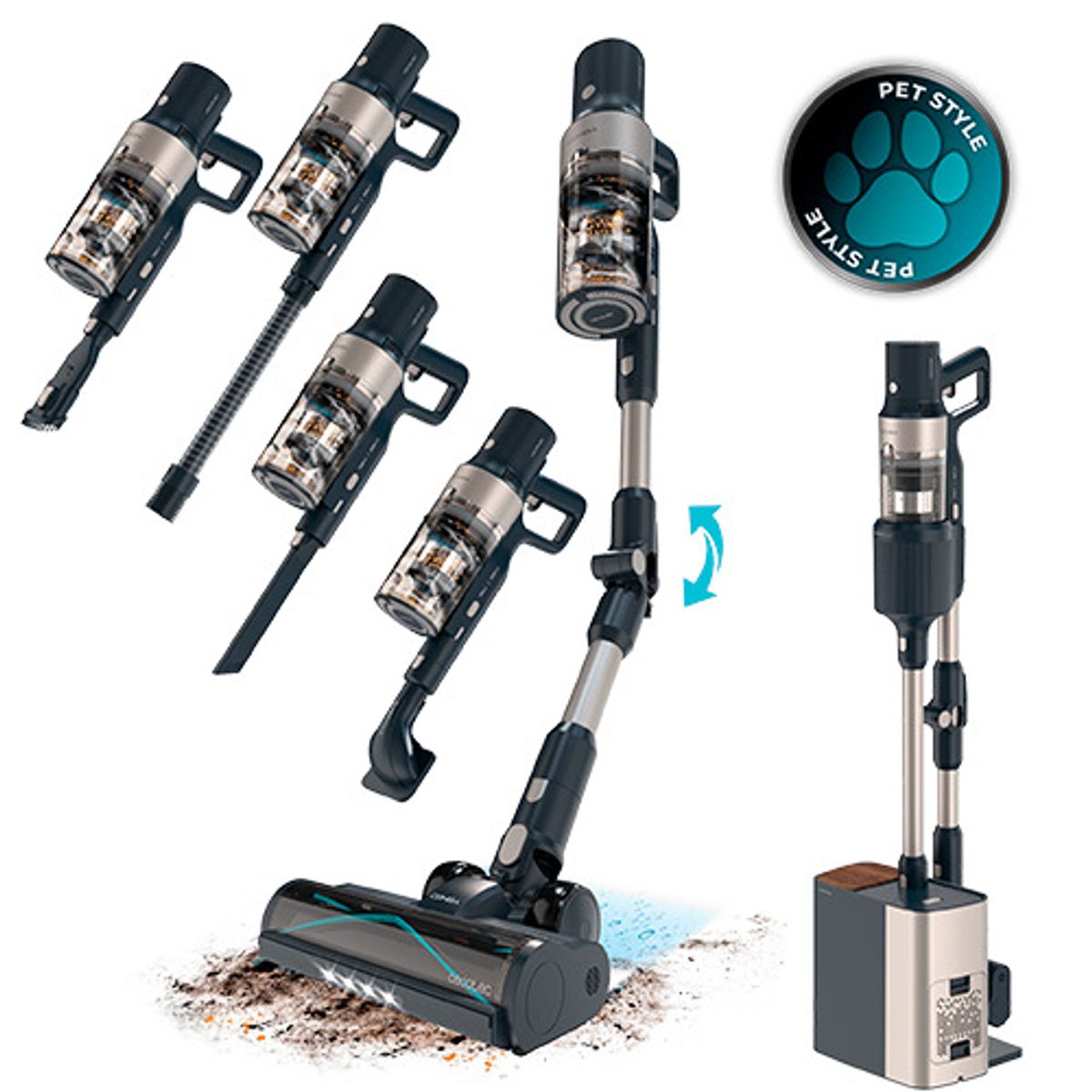 CECOTEC - Aspirador Escoba Sin Cable Conga Rockstar 5500 Hurricane Station Pet Flex