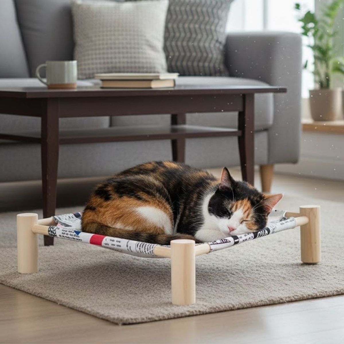 GENERICO - Cama Hamaca Elevada de BAMBÚ para Mascotas Diseño 1