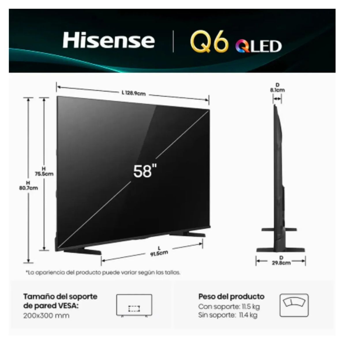 HISENSE - Televisor Hisense 58 58Q6QV QLED 4K + Soundbar Nex