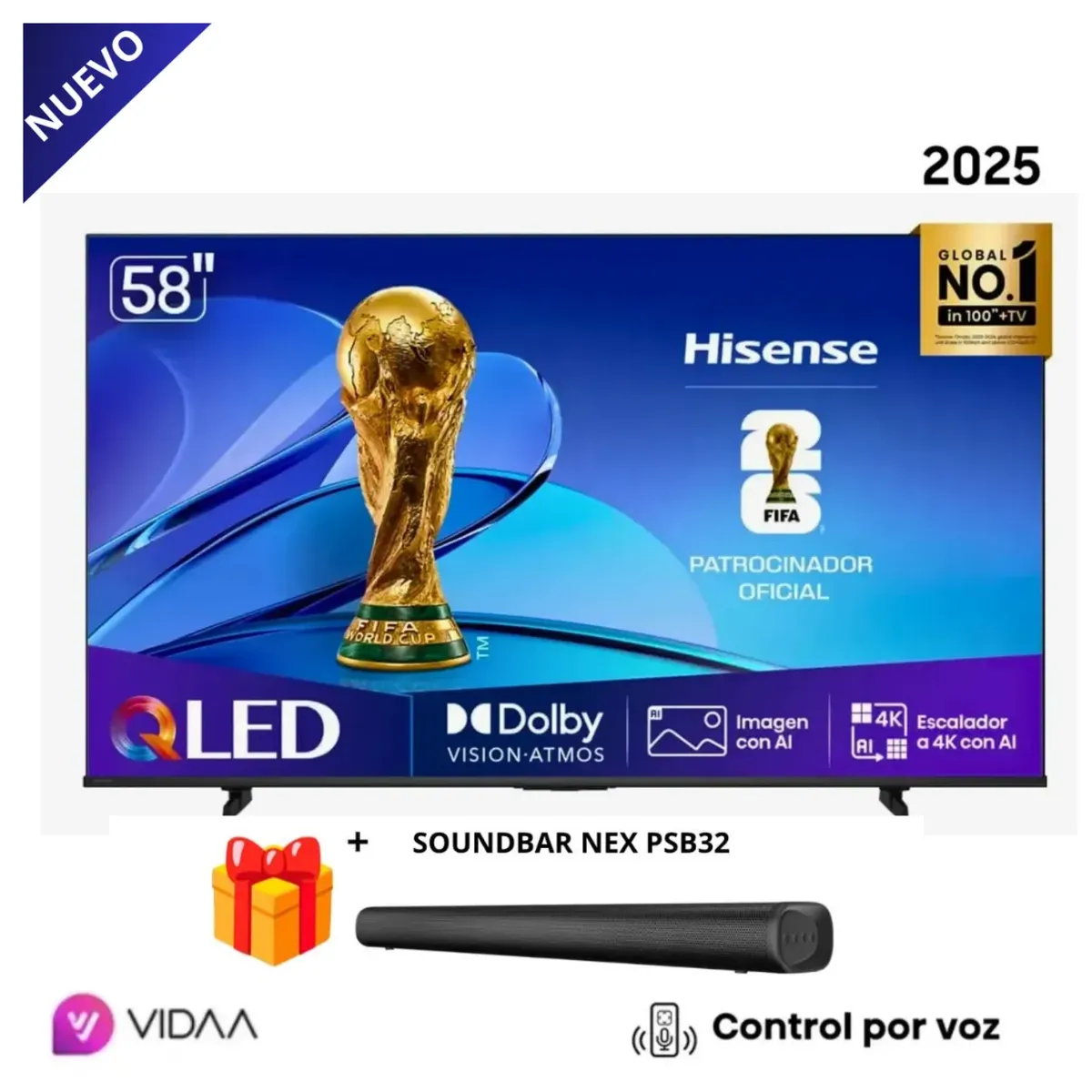 HISENSE - Televisor Hisense 58 58Q6QV QLED 4K 2025 + Soundbar Nex