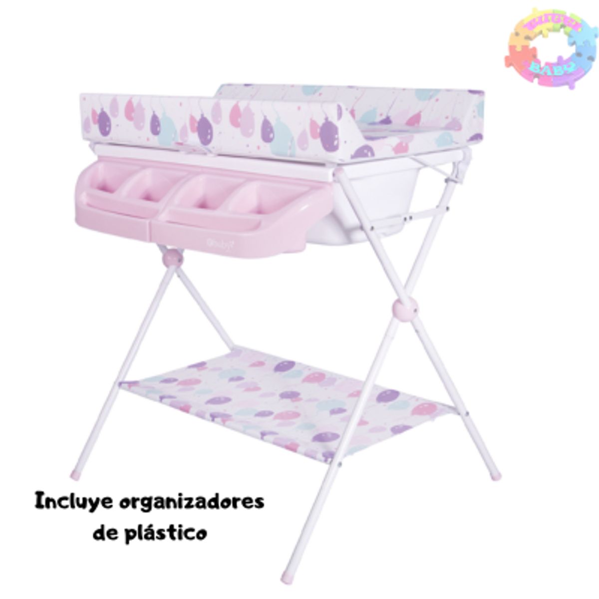 EBABY - BAÑERA CAMBIADOR MAXI CON ORGANIZADORES - ROSADO