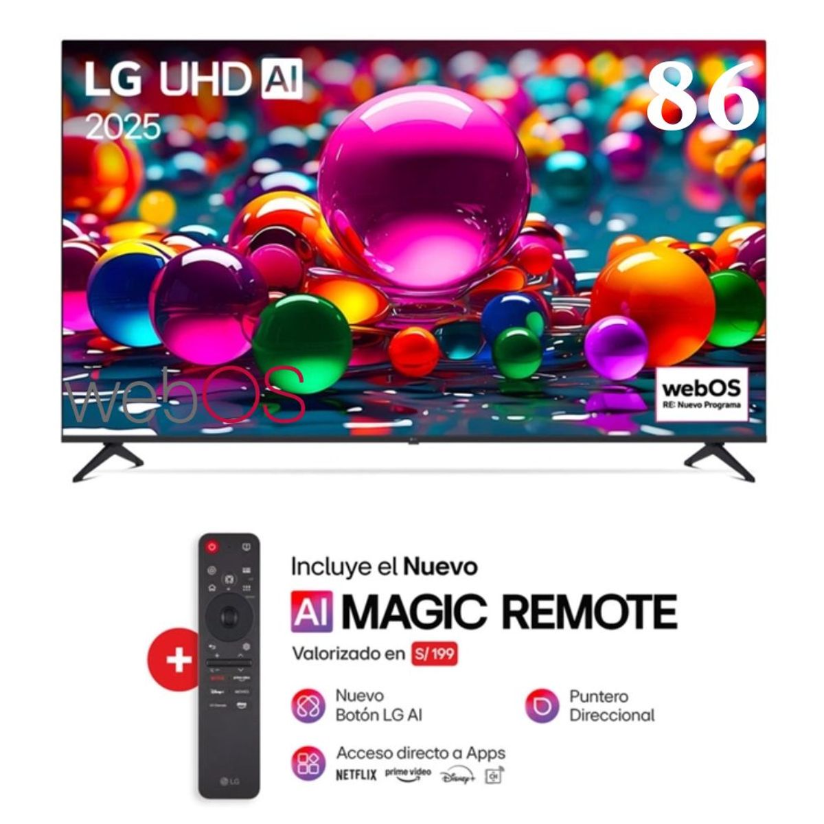 LG - TELEVISOR LG 86"4K ULTRA HD  SMART TV CON THINQ AI 86UA8050PSA
