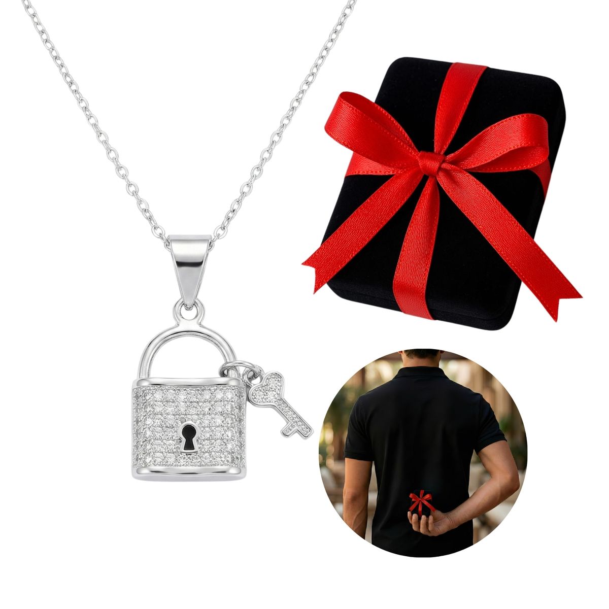 KARMY - Collar Mujer Candado Llave Regalo Novia San Valentín Acero Plateado