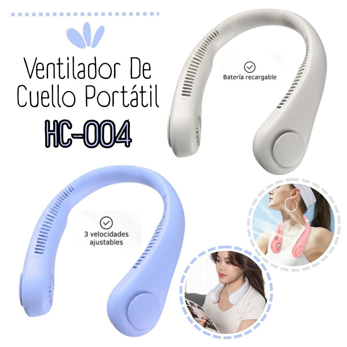 GENERICO - Ventilador De Cuello Portatil Recargable CELESTE - BLANCO