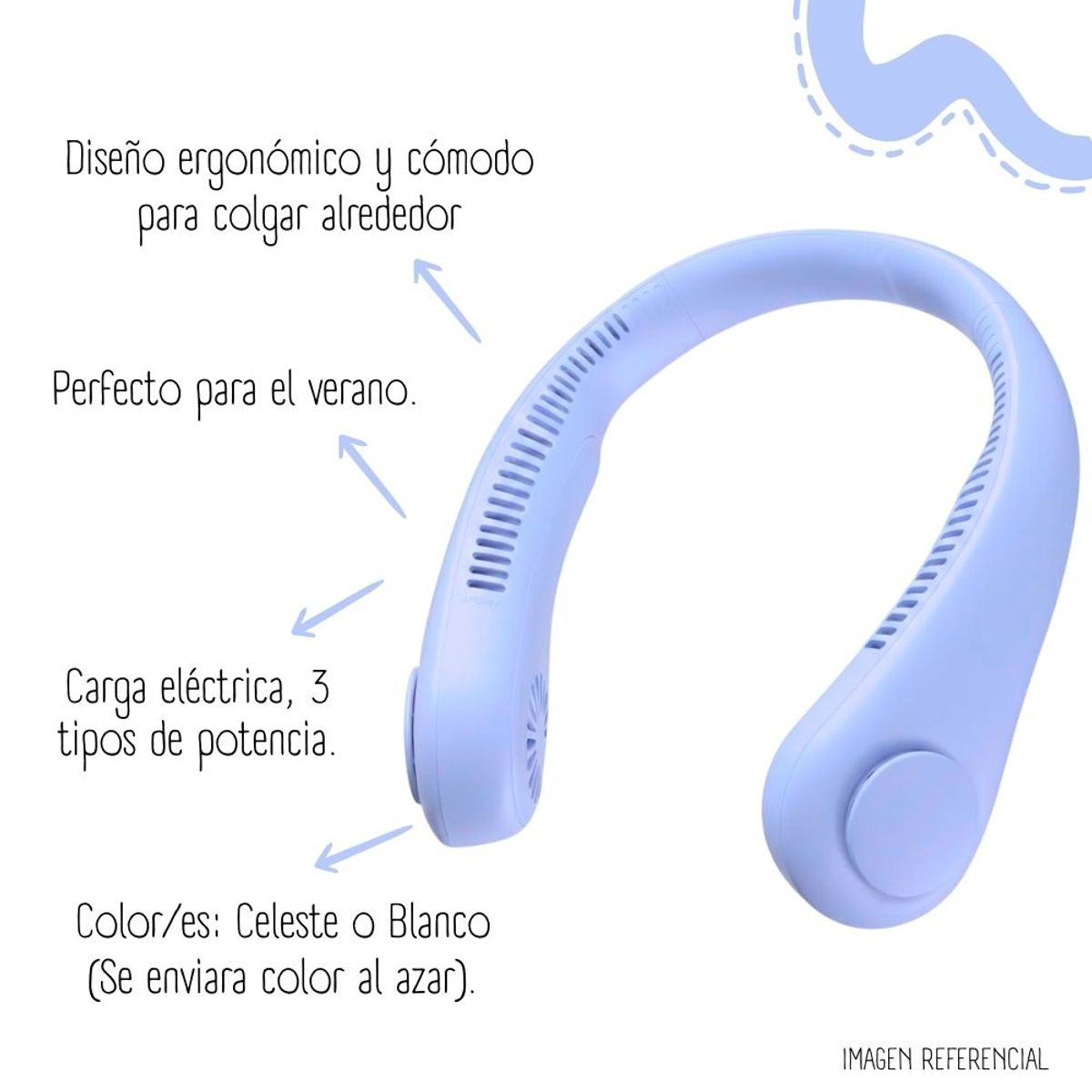 GENERICO - Ventilador De Cuello Portatil Recargable CELESTE - BLANCO