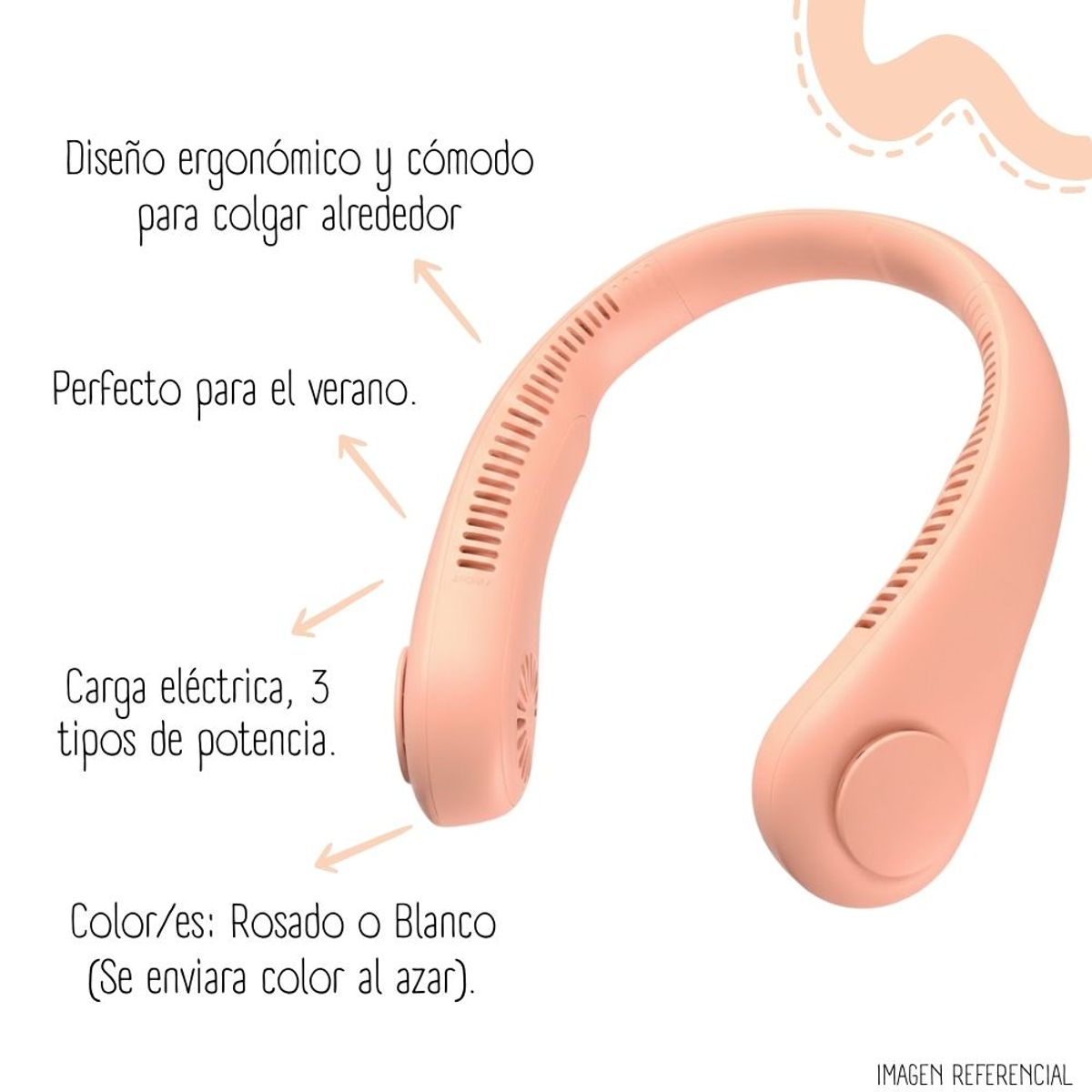 GENERICO - Ventilador De Cuello Portatil Recargable ROSADO - BLANCO