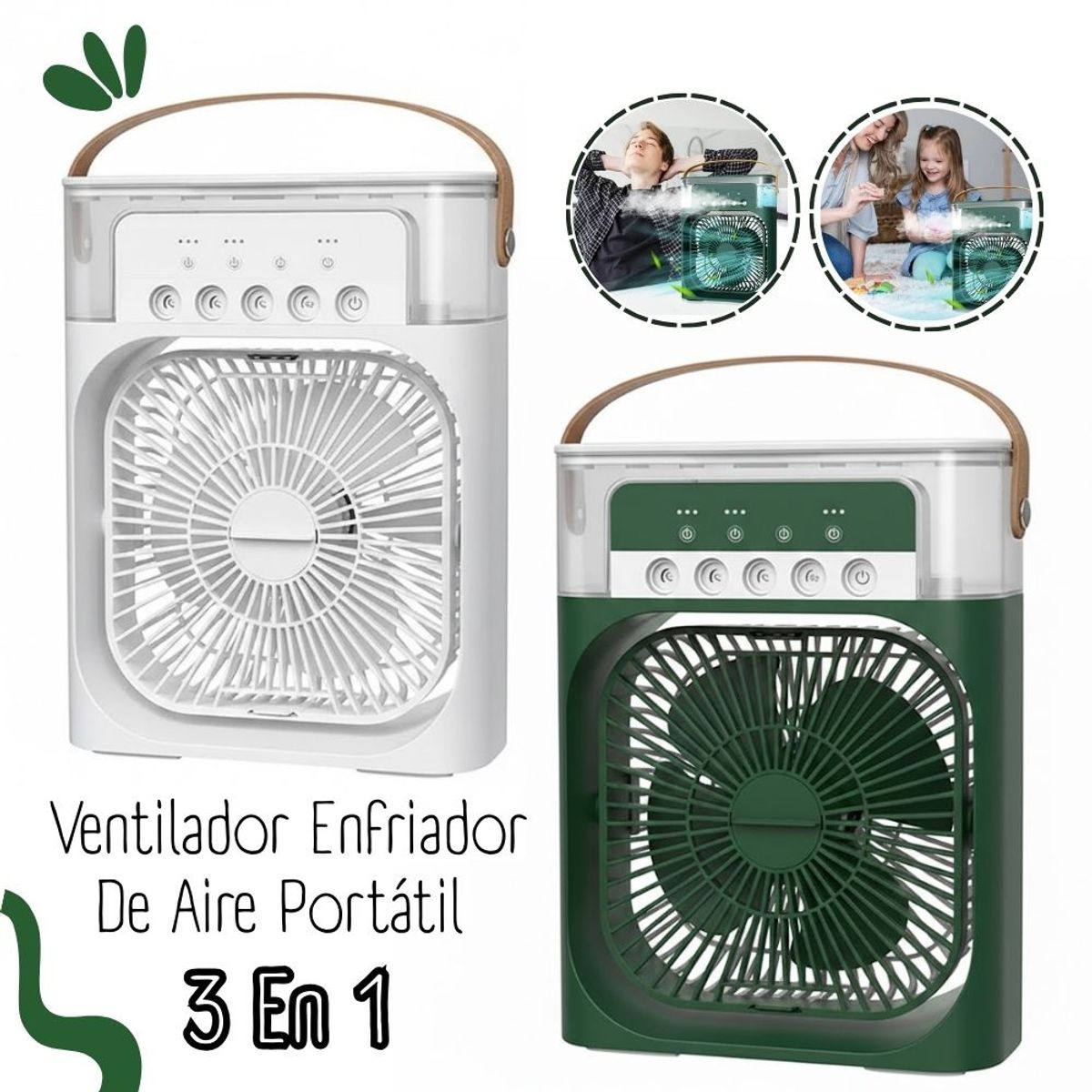 GENERICO - VENTILADOR ENFRIADOR DE AIRE 3 EN 1 -  Verde o Blanco