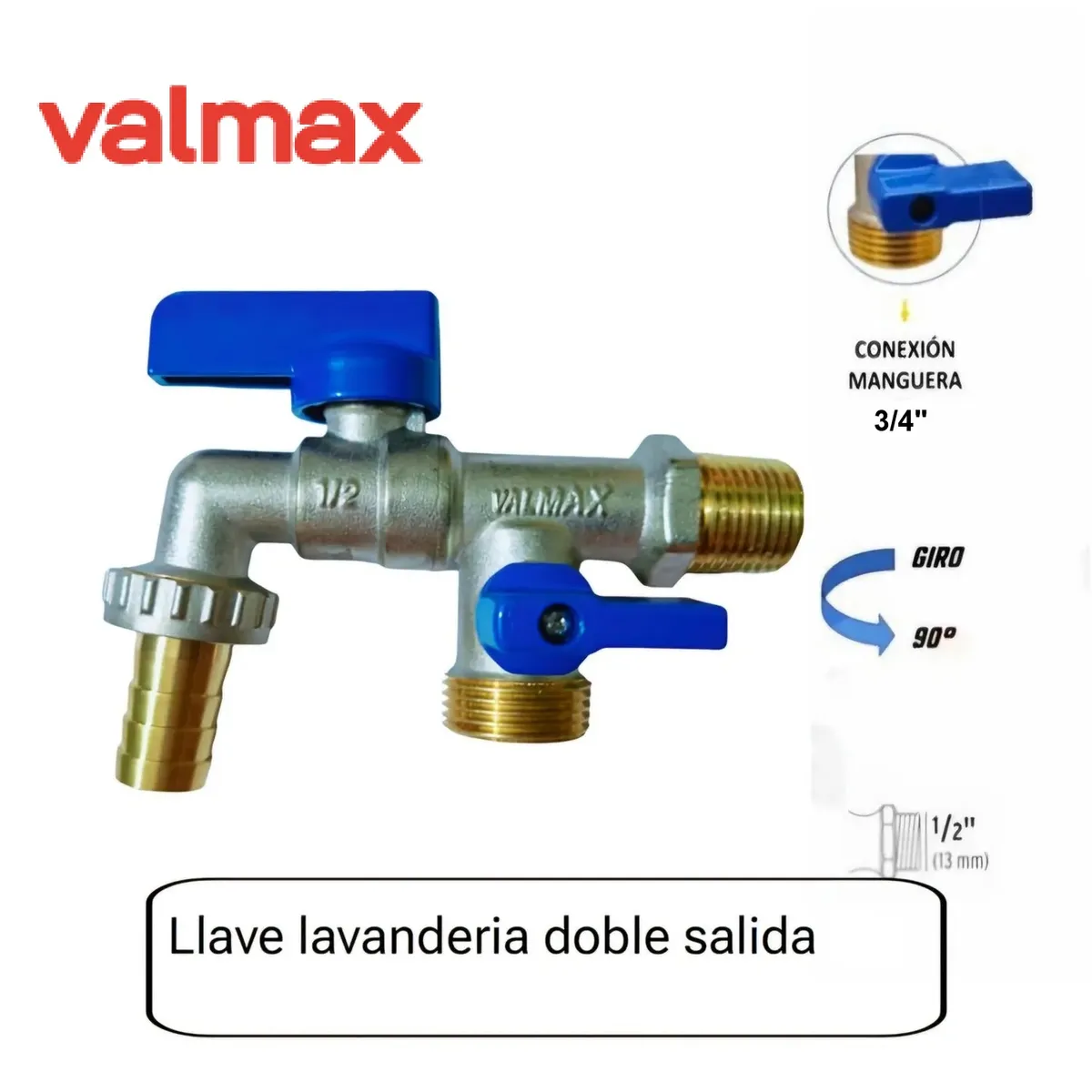 VALMAX - CAñO LLAVE DOBLE SALIDA DE BRONCE PESADO PARA LAVANDERIA - VALMAX