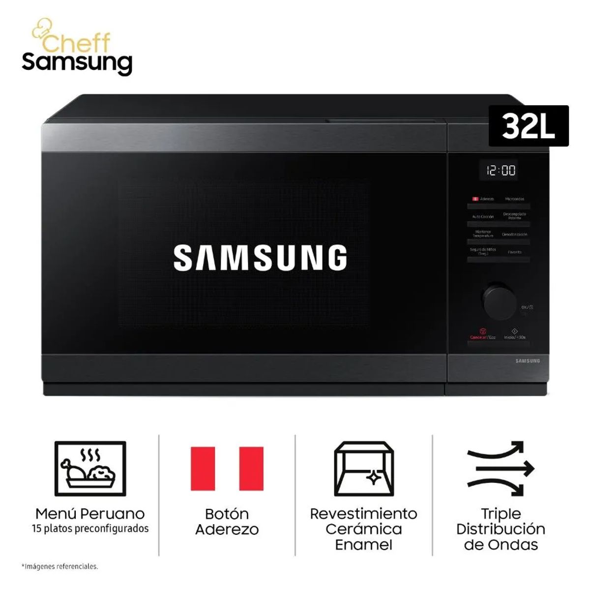 SAMSUNG - Horno Microondas 32 Litros Cheff Acero Inox Samsung  MS32DG4504AGPE