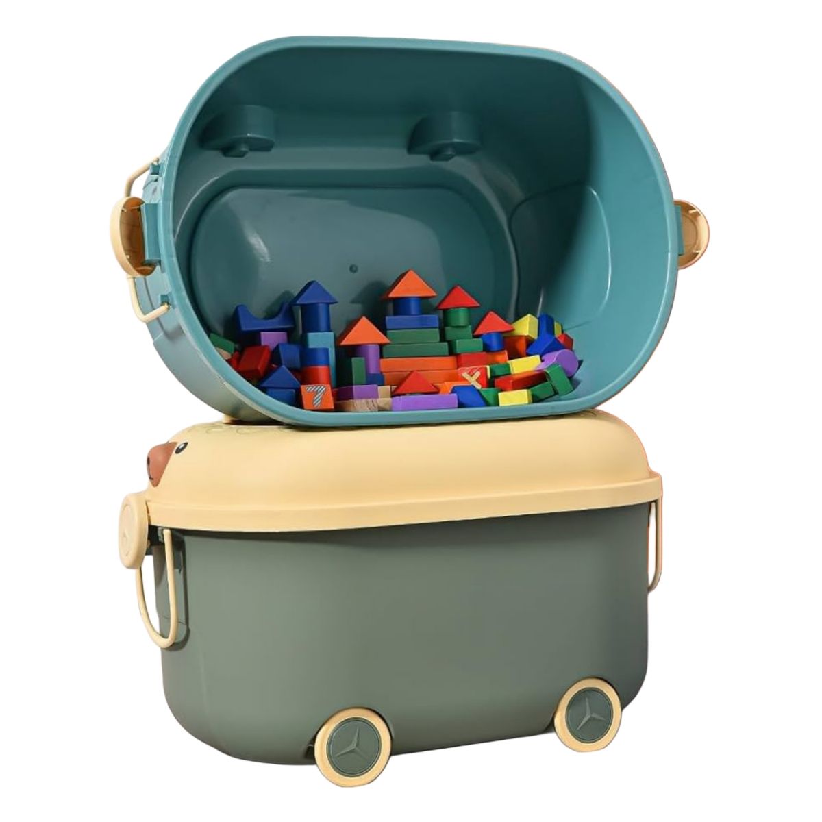 GENERICO - Caja organizador de juguetes apilables con rueda y tapa lego verde