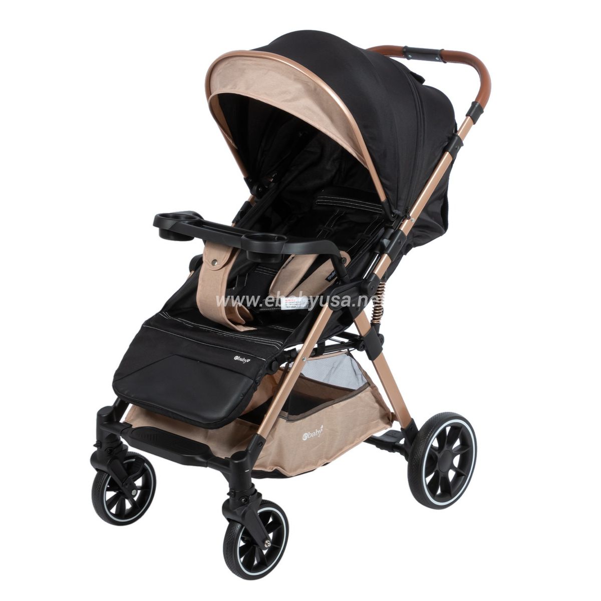EBABY - Coche de paseo con protector de lluvia y bandeja MIN Beige