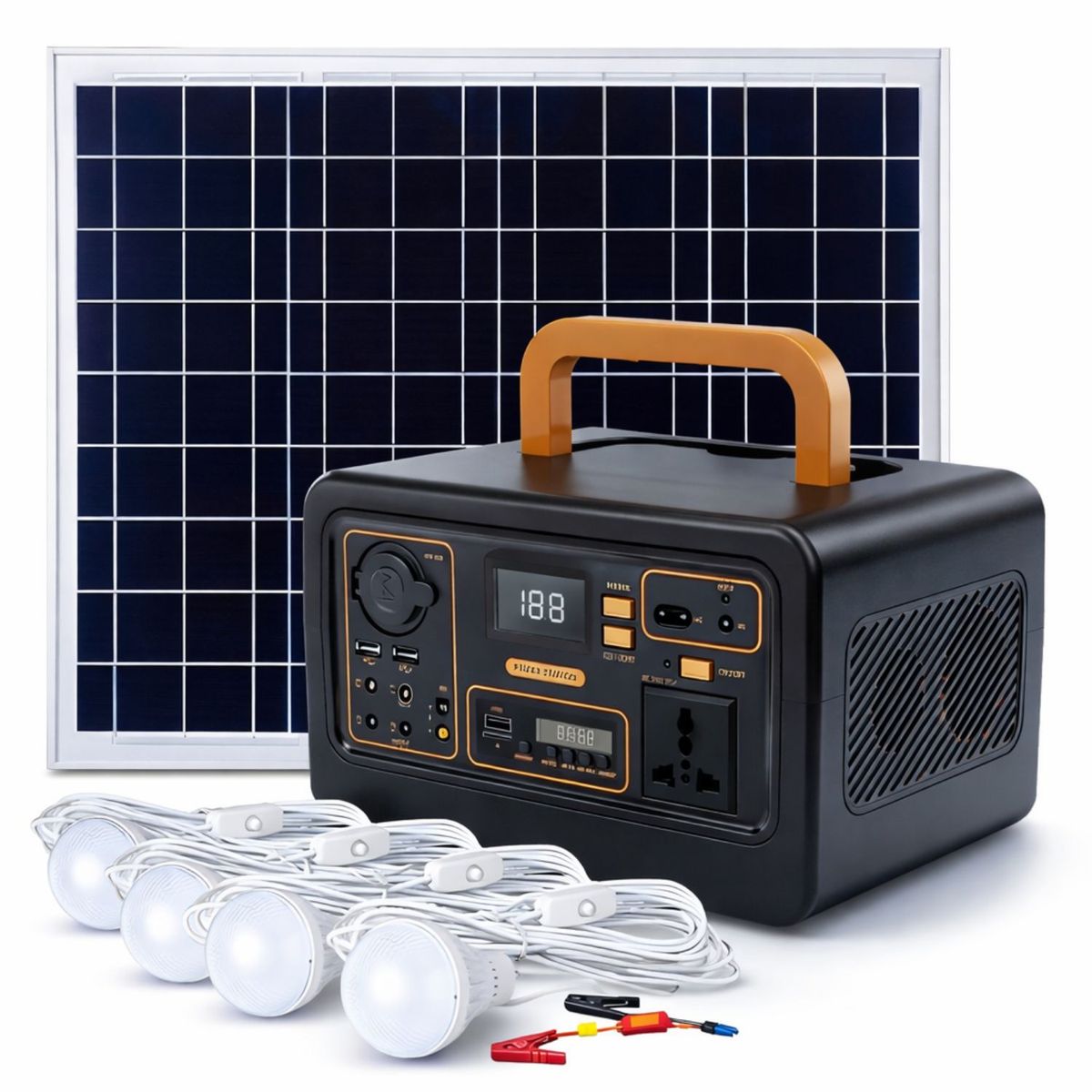 LIDIMI - Estación de Energía Portátil 300W con Panel Solar Radio FM Bluetooth y Luces LED