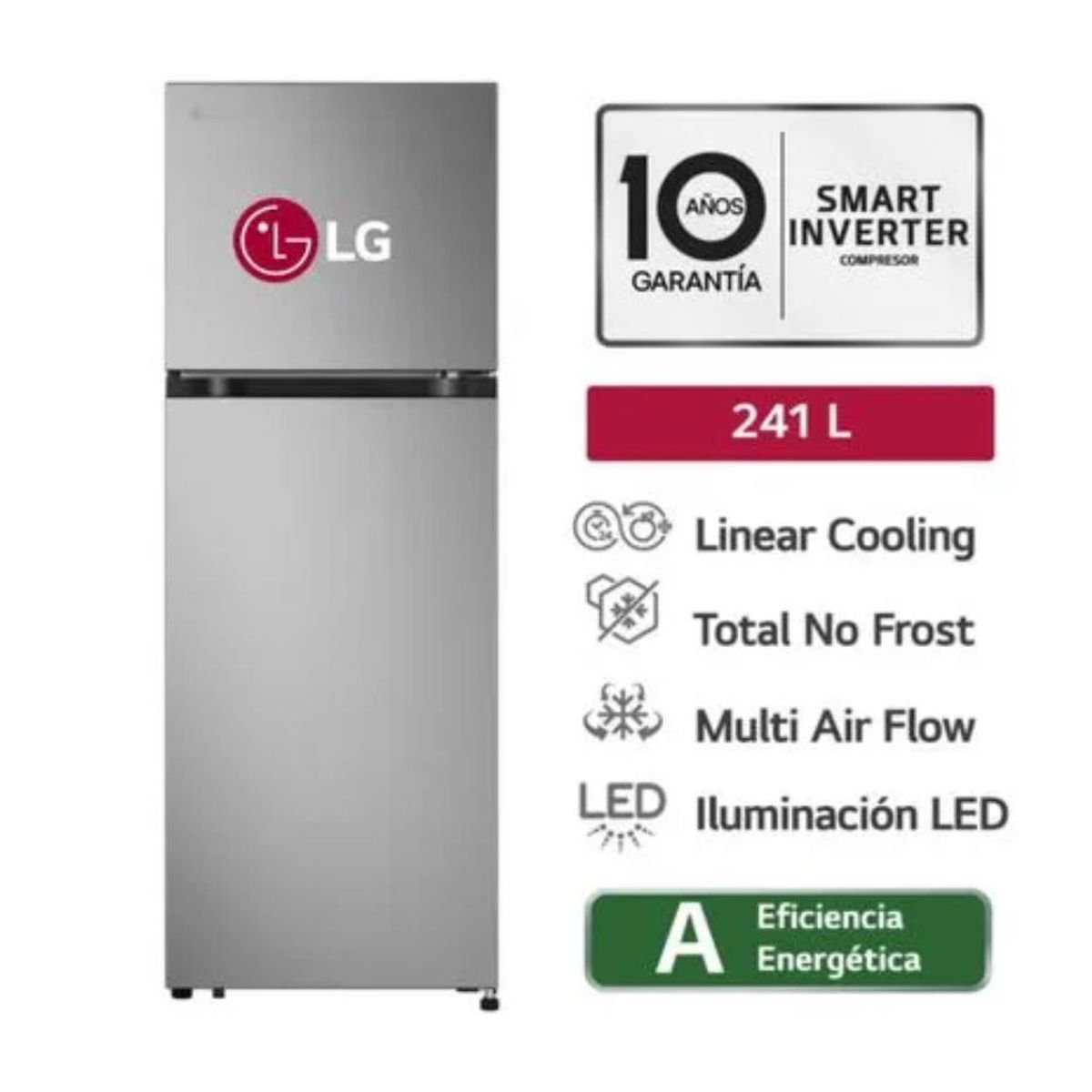 LG - Refrigeradora LG VT24BPY 241L Top Freezer Inverter  Eficiencia A  Acero Inoxidable