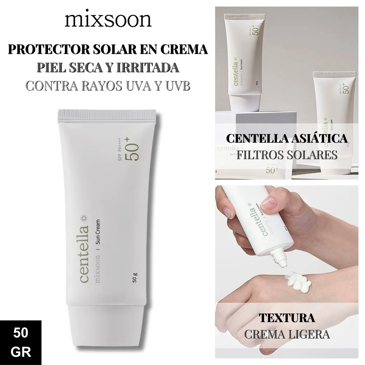 MIXSOON - Protector Solar en Crema Piel Seca y Irritada Centella Sun Cream 50gr