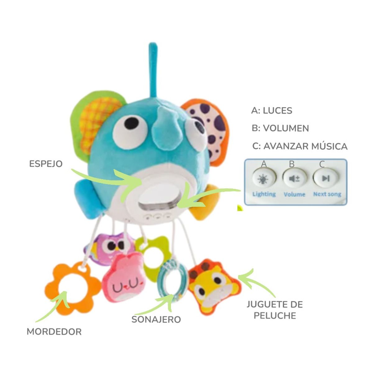 GENERICO - COLGANTE DE PELUCHE MUSICAL INTERACTIVO PARA BEBÉS