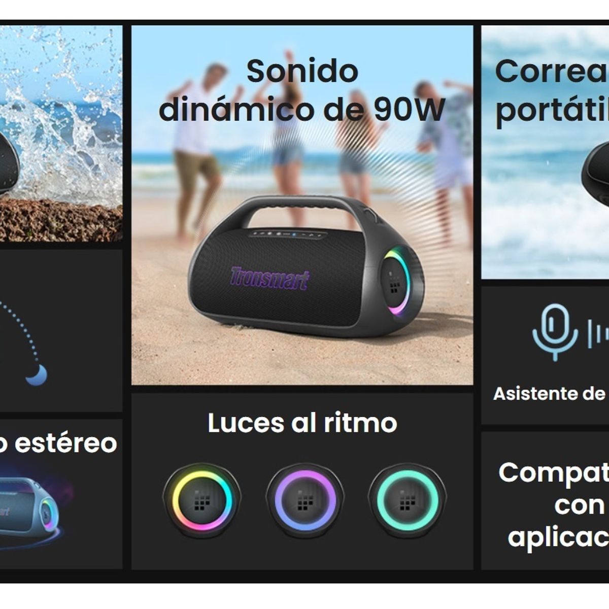 TRONSMART - Tronsmart Bang 2 Bocina Bluetooth Portátil Para Fiestas 90W - Negro