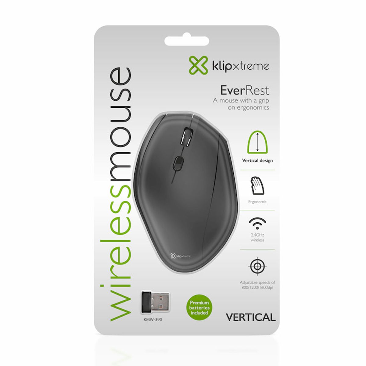 KLIP XTREME - Mouse Ergonómico Wireless Klip Xtreme Kmw-390 Vertical, Diseño Cómodo Y Moderno, Color Neg