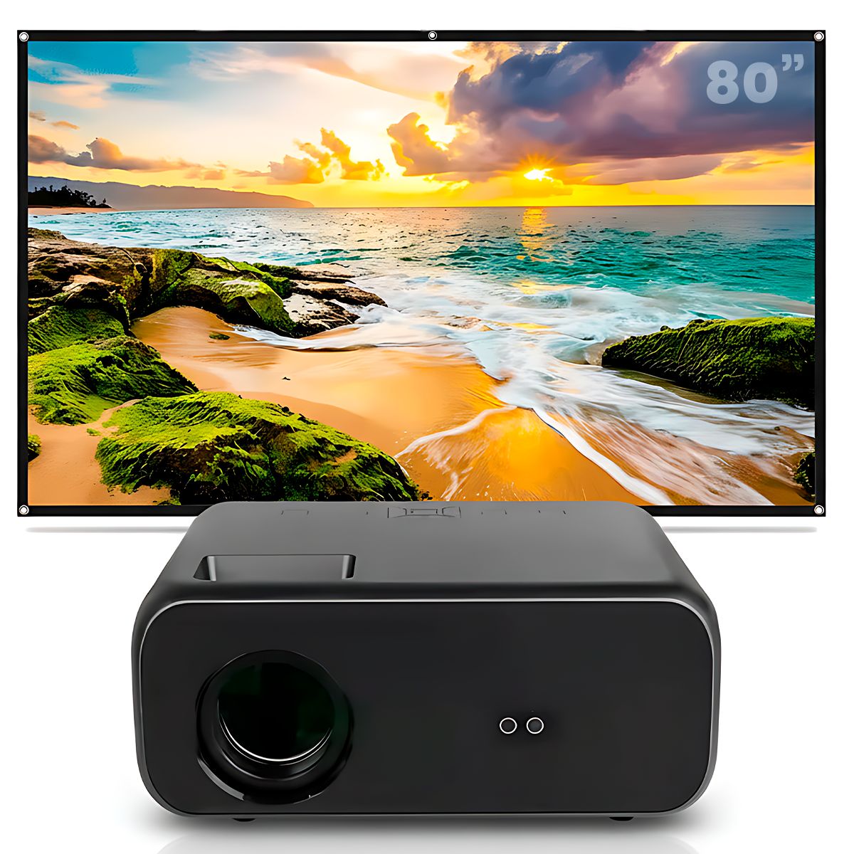 OWLENZ - Proyector Smart Owlenz SD550 Enfoque Manual + Ecran 80 Pulgadas Blanco