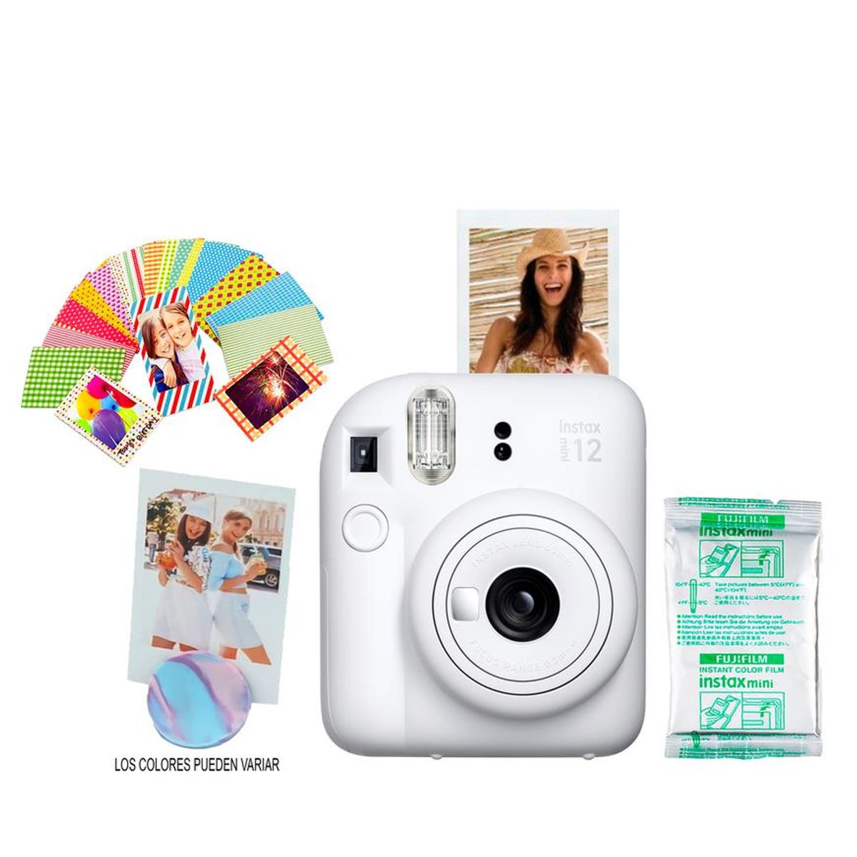 FUJIFILM - Cámara instax Fujfilm Mini12 Arcilla Blanca + Kit Regalo + Pack10